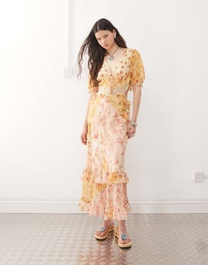 Reclaimed Vintage maxi dress with cutout detail in spliced floral print