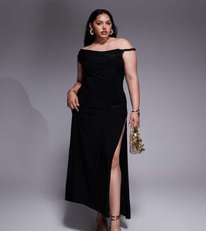 ASOS DESIGN Curve twist shoulder with lace up back maxi dress in black