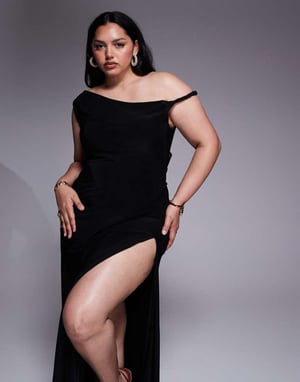 ASOS DESIGN Curve twist shoulder with lace up back maxi dress in black