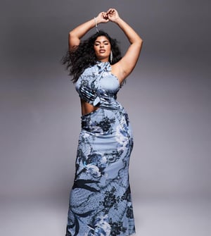 ASOS DESIGN Curve sleeveless high neck maxi dress in blue floral print