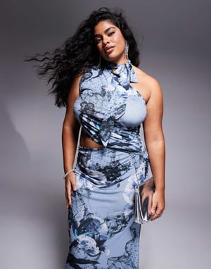 ASOS DESIGN Curve sleeveless high neck maxi dress in blue floral print