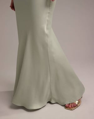 ASOS DESIGN Bridesmaid satin square neck maxi dress in light green