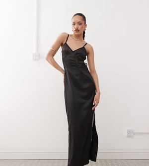 Labelrail x Jennifer McKing satin mesh cut-out maxi dress in black
