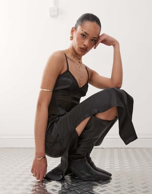 Labelrail x Jennifer McKing satin mesh cut-out maxi dress in black