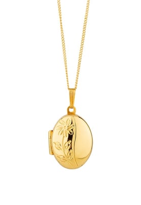 25mm Rolled Gold Engraved Oval Locket Necklace