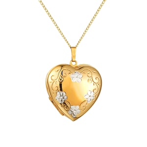 33mm Rolled Gold Two-Tone Floral Heart Locket Necklace