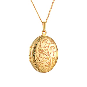 30mm Rolled Gold Floral Engraved Oval Locket Necklace