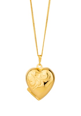 16mm Rolled Gold Floral Heart Locket Necklace