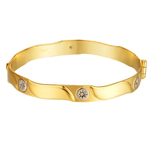 Rolled Gold Two-Tone Diamond Starburst Wave Bangle