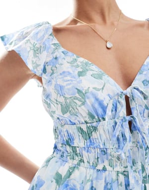 Hollister short sleeve shirred waist detail mini skater dress in floral print