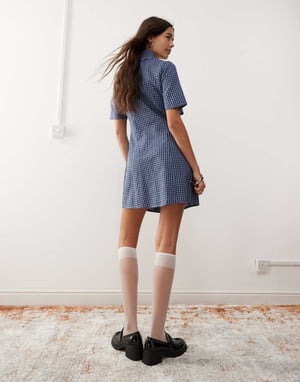 Reclaimed Vintage mini shirt dress in blue check