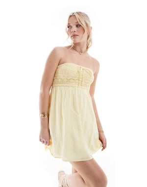Hollister crochet bandeau mini dress in yellow