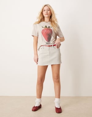 Abercrombie & Fitch denim mini skirt in light grey