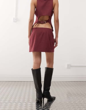 Labelrail x Jennifer McKing tailored pinstripe miniskirt co-ord in burgundy