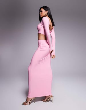 Kaiia exclusive double layered slinky column maxi skirt co-ord in pink