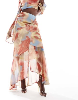 ASOS DESIGN chiffon bias maxi skirt co-ord in blurred print