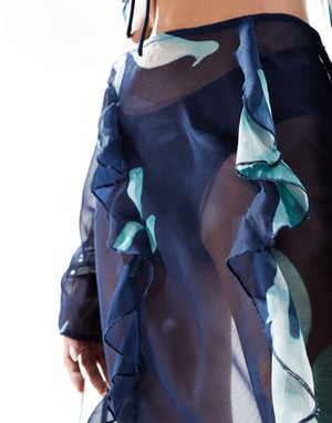 ASOS DESIGN chiffon maxi skirt co-ord in blue abstract floral print