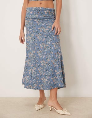 ASOS DESIGN co-ord ruched drape maxi skirt in blue floral