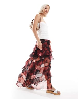 Miss Selfridge asymmetric ruffle maxi skirt in floral print