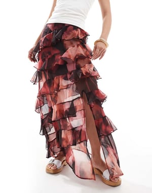 Miss Selfridge asymmetric ruffle maxi skirt in floral print