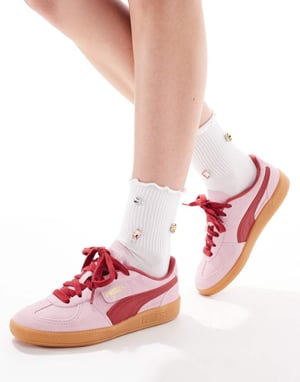 Puma Palermo trainers in pink & red