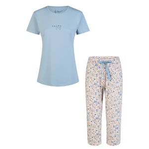 By Louise Dames capri pyjama set driekwart broek blauw/soft orange gebloemd