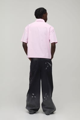 Oversized Boxy Eyelet Detail Short Sleeve Stripe Shirt