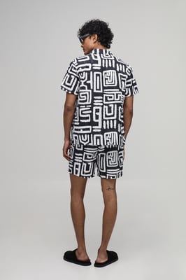 Textured Geometric Printed Regular Shirt & Relaxed Short Set