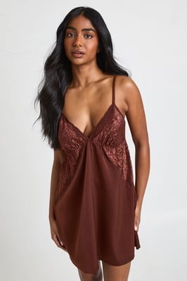 Satin Floral Lace Detail Nightie