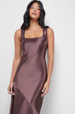 Satin Scoop Neck Bias Midi Slip Dress