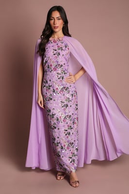 Coast Muse Embroidered Mesh Cape Maxi Dress