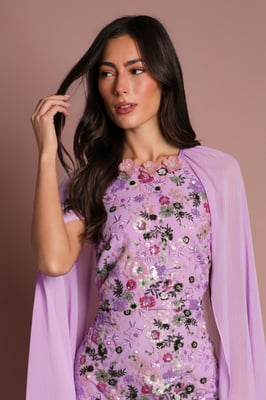 Coast Muse Embroidered Mesh Cape Maxi Dress