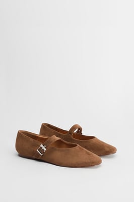 Tara Faux Suede Square Toe Ballet Pumps