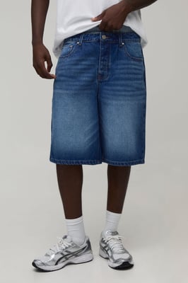 Regular Stripe Double Waistband Denim Jorts