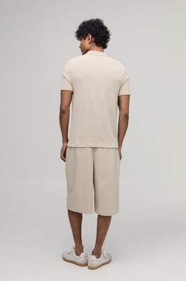 Muscle Fit Crinkle Textured Zip Up Polo