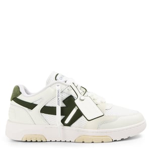 Men's Off White Slim Low Calfskin Leather Trainers in White/Olive