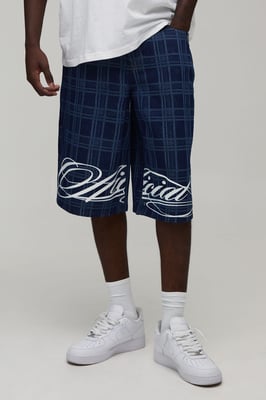 Longline Check Printed Denim Jorts