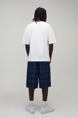 Longline Check Printed Denim Jorts