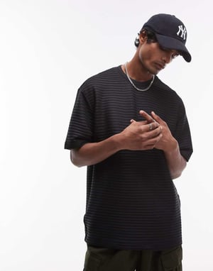 Topman relaxed fit smart rib t-shirt in black