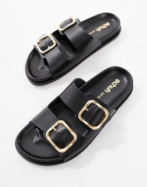 schuh Tylee double buckle sandals in black leather