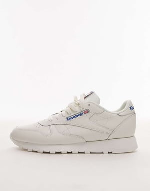 Reebok Classic leather trainers in white and blue