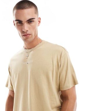 Tommy Jeans chest linear logo t-shirt in tan