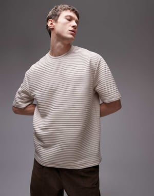 Topman relaxed fit smart rib t-shirt in stone