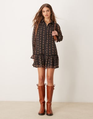 Miss Selfridge shirt dress with trim detail in ditsy floral print