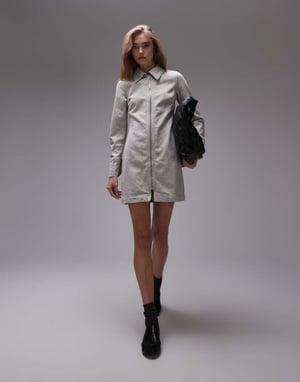 Topshop denim zip through shirt dress in ecru