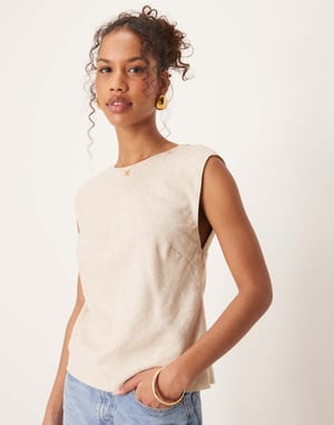 Abercrombie & Fitch open back detail cap sleeve top in beige