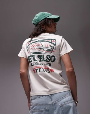 Topshop graphic Texas El Paso boxy tee in ecru