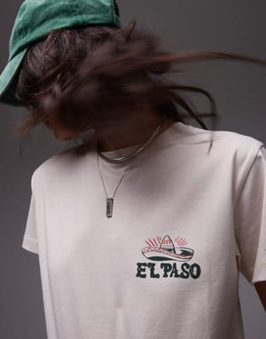 Topshop graphic Texas El Paso boxy tee in ecru