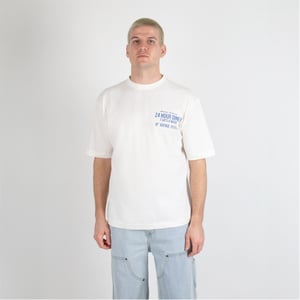 Men's Criminal Damage Oversize Fit Lettering Crew Neck T-Shirt in Off White