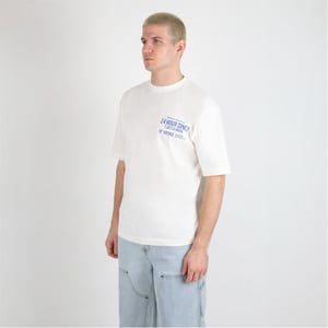 Men's Criminal Damage Oversize Fit Lettering Crew Neck T-Shirt in Off White